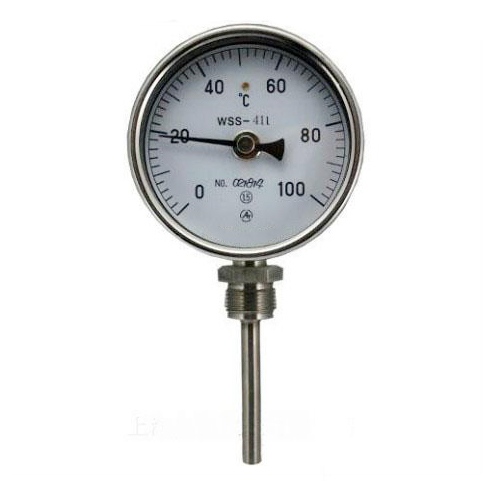 Radial bimetallic thermometer