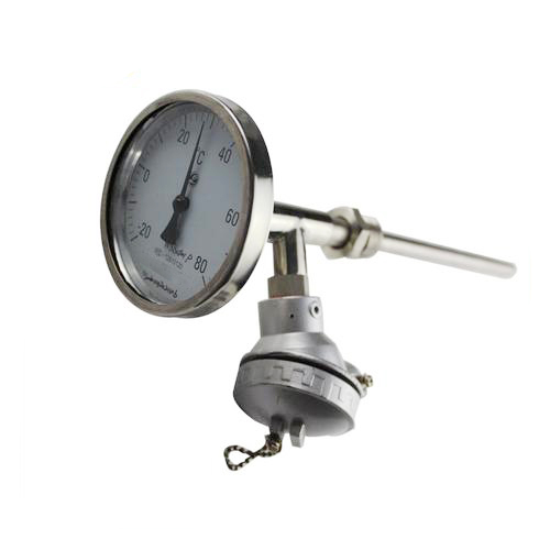 Bimetallic thermometer with thermocouple/thermal resistance